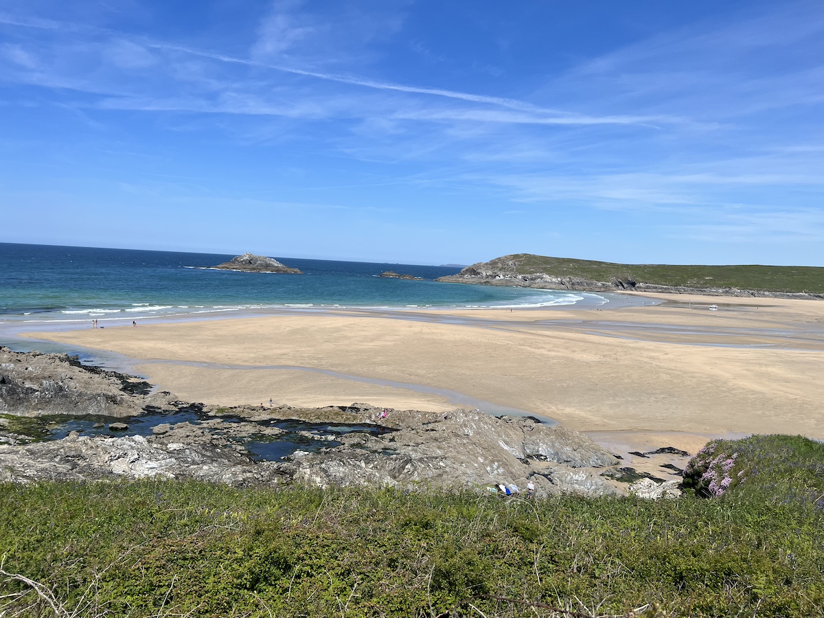 Sandy beach with rock pools
